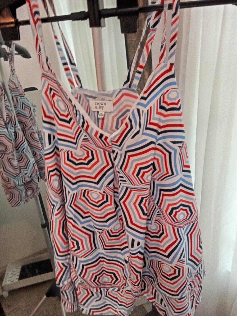 Crown and Ivy red white and blue geometric print summer tank top